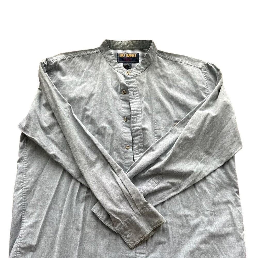 Gulf Traders Gray Button Up Shirt Men's Medium Long Sleeve Cotton